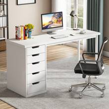 Tribesigns 47 Inches Computer Desk With 5 Drawers, Rustic Brown Home Office Desk With Storage, Modern Simple Laptop Desk Study Writing Table For Small Spaces, White - trắng - Xem 1