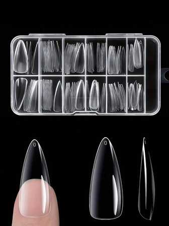 240 piezas de uñas de stiletto con caja de almacenamiento, cubiertas completas en 12 tamaños, uñas largas preformadas, puntas de uñas de gel suave transparente, uñas acrílicas para salón de belleza y manualidades en casa