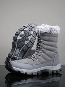 Men's Outdoor Hiking Boots, Thick Sole Mid-Calf Thermal Lined Warm Snow Boots, Plus Size 39-47