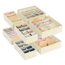 Set di 8 Divisori per Cassetti, Organizzatori per Biancheria Intima Pieghevole, per Reggiseni Mutande Calzini Cravatte, Scatole Portaoggetti in Tessuto per Armadio, Beige - Beige - Visualizzare 6