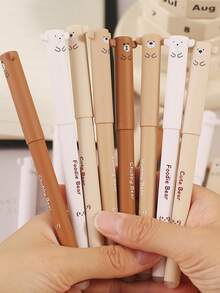 12pcs Cartoon Bear Erasable Gel Pen Set, 0.5mm Erasable Pen In Sky Blue, Adorable Patterns, Built-In Eraser, Suitable For School, Home, Party And More