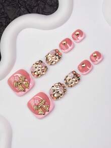 Set de 10 pegatinas de arte de uñas Y2K hechas a mano, envoltorios de uñas con puntas francesas nude y rosa con rhinestones, lazos, diseños de flores, adecuados para fiestas, bodas y uso diario, incluye herramientas, gran regalo para mujeres y niñas, suministros para uñas - Multicolor - Ver 2