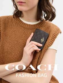 Coach Mini Flap Wallet Leather Crossbody Purses for Women Chain Shoulder Purses Mini Card Holder Pouch - 胡桃木拼黑色 - 查看 2