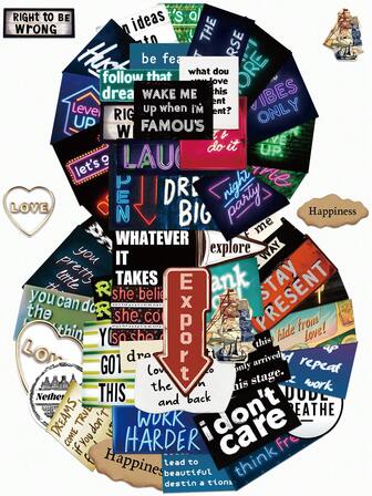 50张卡通涂鸦贴纸 复古励志文字贴纸 DIY文具 吉他 笔记本电脑 行李箱 冰箱 青少年礼物贴纸