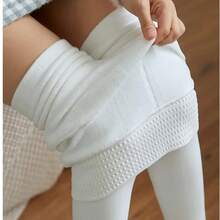 2023 Nuevas Medias de Invierno para Mujeres Blancas de Cintura Alta Pantys Empujadores Cálidos Leggings Femeninos Medias de Forro Polar Grueso Terciopelo Térmico Rojo - Rojo - Ver 4
