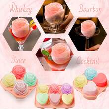 1 Silicone Ice Cube Tray, Rose-Shaped Ice Cube Tray Mold, Suitable For Chilled Cocktails, Whisky And Juice - Pink - View 12