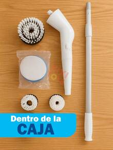 Cepillo Limpiador Giratorio Recargable Uso intensivo - Ducha/Baño/Azulejos/Piso/Ventana, Sistema de limpieza de baño portátil con agarre, compatible con cepillos suaves/medios/duros - Blanco - Ver 5