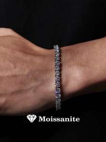 1pc 3.0mm Exquisite Luxury Hip Hop 4-Claw Moissanite Tennis Chain S925 Sterling Silver Full Diamond Bracelet, Shiny, Luxurious, High-End, Elegant Jewelry, Wedding Engagement Gift For Brides