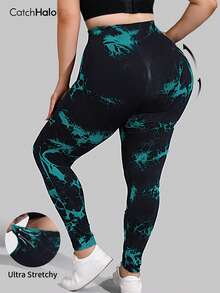 سروال رياضي مطبوع بطريقة الصبغ بالربط، خصر عالي، تحكم في البطن، مقاوم للاحتكاك، مطاطي عالي، رافع للأرداف، مناسب للجيم والرياضة واللبس اليومي - متعدد الألوان - مشاهدة 3