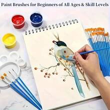 32pcs Professional Artist Paint Brushes Set - Blue Nylon Hair, Flat & Round Tips For Acrylic, Oil, Watercolor, Canvas, Face Painting - Artist, Student, Craft Supplies - one-size - View 6