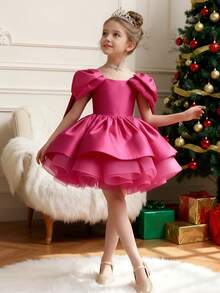 优雅的紫红色蝴蝶结花童礼服，女童晚礼服，公主裙，舞会礼服，婚礼，生日，派对，圣诞节，毕业典礼 - 玫紅色 - 查看 5