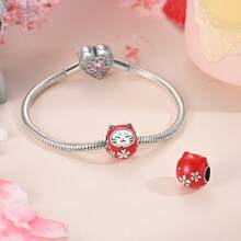 银质串珠饰品，融合日式元素——樱花、折纸鹤、招财猫、和服娃娃，可定制DIY手链配件 - 彩色 - 查看 4