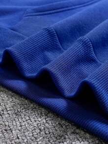 Men's Letter & Palm Tree Print Drop Shoulder Long Sleeve Pocket Drawstring Hoodie Sweatshirt - Royal Blue - View 4