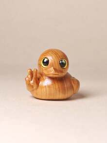 1pc Cute Lazy Cat & Small Yellow Duck, Handmade Wooden Carving Decor, Carved Tabletop Tea Hanging Ornament - Multicolor - View 5