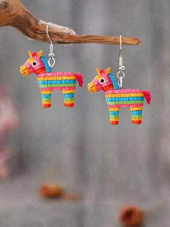 1 par de pendientes de poni de acrílico coloridos, colgante de animal 2D lindo, estilo clásico simple, hipoalergénico, adecuado para fiestas y uso diario, regalo del Día de la Madre, pendientes extravagantes, regalo festivo para familiares y amigos