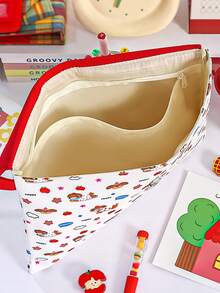 1个红色苹果狗图案A4学生文件袋，大容量按扣式文件收纳包，可存放计算器、笔记本和笔 - 适合学校、办公室和旅行 - 适合学生、专业人士、男士和女士，学校文具收纳盒，多功能收纳盒，铅笔盒 - 彩色 - 查看 7