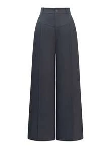 EARO Chic Women's High Waist Loose Fit Flowy Wide Leg Pants, Non-Stretch, Long Length - Grey - View 2