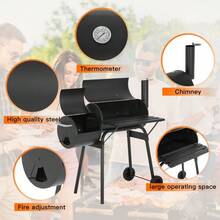 43-Inch Charcoal Outdoor BBQ Grill - Portable Camping Grill, Offset Smoker - 1 - View 4