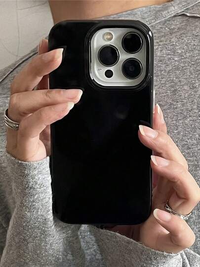 Minimalist Solid Color Cute Black Basic Material 1pc Shock-Proof Phone Case Compatible With IPhone 17/16/15 Pro Max/13/14/12 Pro Plus/11 Fashionable Candy Color Protective Cover Spring Gift