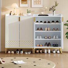 Meuble à chaussures avec pieds en métal doré et portes en MDF, meuble de rangement pour entrée, chambre, salon, blanc - Blanc - Voir 2