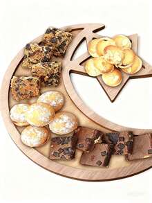 Creative Wooden Tray Decor, Star & Moon Combination, Wooden Tray, Fruit Plate, Dried Fruit Box, Wooden Dessert Tray. Suitable For Birthday Party, Holiday Party, Ramadan Gifts And Ramadan Party Supplies. Ramadan Mubarak, Eid Mubarak! - Multicolor - View 10