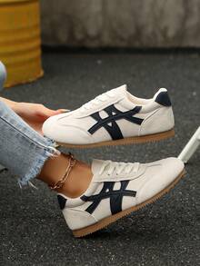 女士系带软底舒适时尚百搭休闲运动鞋，户外透气学生运动鞋，Gump鞋 - 米色 - 查看 3