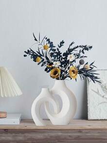 Bohemian Style Geometric Circular Vase, Available In Multiple Colors, Couple Set Vases, Matte Modern Art Design - Perfect For Living Room Or Creative Spaces For Interior Designers And Art Enthusiasts, Can Be Used To Showcase Dried Flowers Or Artistic Floral Arrangements, Unique Housewarming Or Design Gift Home Decor, Art Piece Set - White - View 6