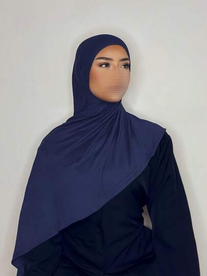 1pc Women's Simple Classic Solid Color Elegant Casual Edged Scarf, Premium Knit Fabric Viscose Jersey Hijabs Scarf, Long Turban Style Headscarf, Suitable For Daily Life, Outings And Gatherings