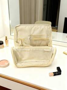 Compartmentalized Vertical Cosmetic Bag - Large Capacity Travel Makeup Organizer, Multi-Functional Compartment Design, Durable Fabric And Mesh Pockets, Portable Desktop Skincare And Makeup Tool Storage Box, Gift For Women, Christmas Gift, Great Gift For Her - Multicolor - View 12