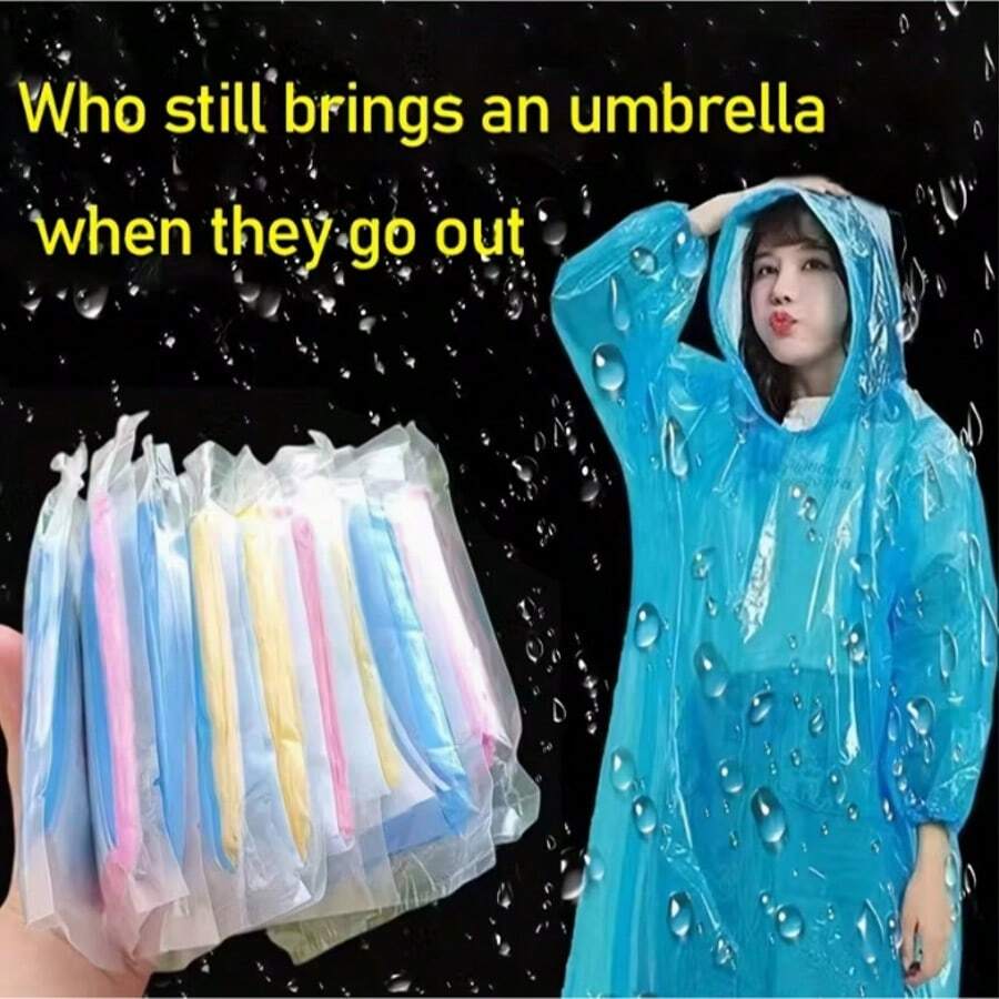 5件装便携式应急雨衣，适合徒步、旅行、露营和骑行 - 防水、轻便、塑料材质、均码、小巧便携、独立包装、黄色、户外应急装备 | 便携雨衣 | 保暖雨衣、闺蜜节、小狗、嘉年华、春夏精选、伴娘礼物、房间、卧室装饰、海滩、旅行、男士、女士、度假、妇女节、旅行必备、婚礼回礼、Y2K、卧室、女性汽车配件、厨房装饰、可爱小物 - 彩色 - 查看 1