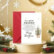 Special Friends Christmas Card - "To Special Friends" Poem | Snowflakes And Sparkling Pink Tree Art, Handwritten Merry Christmas, Suitable For Best Friends, Emotional Festivals, Festival Seasons, Sincere Information, High Quality Printing, Detailed Artworks - 紅色 - 查看 2