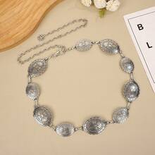 1 قطعة سلسلة/حزام خصر بشكل بيضاوي وبيضاوي صغير من الفضة والفيروز عصري