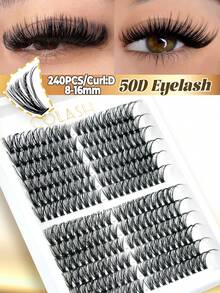 144 piezas Kit de extensiones de pestañas individuales con capacidad grande, hecho con materiales crudos con una rugosidad de 0,05 D Curl (0,47-0,63 pulgadas) para un aspecto natural, extra grueso, suave y ligero. Pestañas postizas segmentadas reutilizables perfectas para maquillaje diario, bodas, fiestas, festivales, Día de la Madre, Halloween, Navidad y Año Nuevo. - Negro - Ver 15