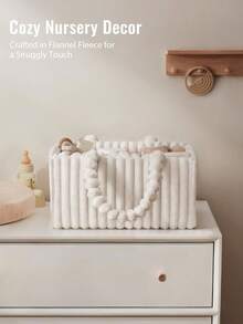 1pc Plush Baby Storage Basket With Handle, Nursery Storage Box, Diaper Organizer Bin - Suitable For Organizing Diapers, Toys And Baby Items - Multicolor - View 4