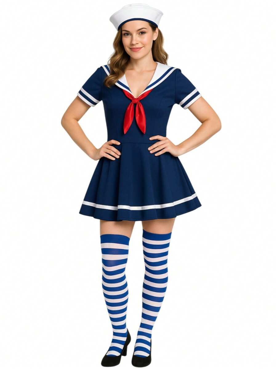 Colorful Striped 7/8 Party Socks For Adults And Teens - Blue - View 1