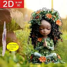 1pc 2D Flat 3mm Thick Bohemian Style Green Leaf Meditation Fairy Garden , Acrylic Outdoor Yard Art Decor, Fairy Theme Planter Sun Catcher, Multi-Purpose Holiday Christmas Decoration, Suitable For Lawn And Garden