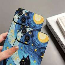 Cat Mobile Phone Case, Designed With Moon And Star Patterns, Suitable For IPhone 16, 15, 14, 13, 12 And 11 Pro Models, Made Of TPU Material, And Provides Shockproof Protection. Perfect For Family, Friends, Children, Birthdays, Spring, Holidays, Boyfriends, Girlfriends, And Valentine's Day Gifts. - Black - View 8