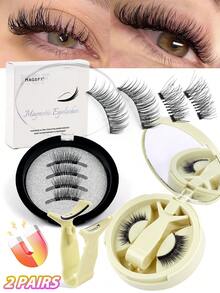 MAGEFY 2-In-1 CC Curled Natural Magnetic Reusable Eyelashes Set, Comes With Applicator, Various Styles Individually Packaged, No Glue Needed, Easy To Wear And Remove, Natural & Realistic 3D Cartoon-Style Soft Eyelash Strips - Natural Lashes - View 3