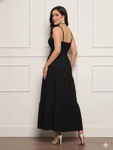 Vestido longa com forro - Preto - Visão 2
