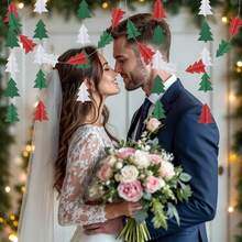 1 pieza Guirnalda de árbol de Navidad 3D - Decoraciones colgantes de fiesta rojas, blancas y verdes, bandera de papel festiva para el árbol de Navidad, decoración del hogar y la oficina para Navidad - Suministros de fiesta de Feliz Navidad