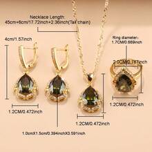 Bộ trang sức 5 món mạ vàng 18K đính đá Cubic Zirconia hình giọt nước đang hot tại Trung Đông dành cho nữ làm quà tặng/đám cưới/tiệc tùng/giáng sinh/sinh nhật/phụ kiện thời trang - màu xanh ô liu - Xem 6