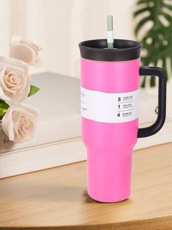 1pc 40oz Stainless Steel Insulated Tumbler With Handle And Straw, Double Wall Vacuum Insulated Travel Mug, Large Capacity Water Bottle Gift For Outdoor Sports