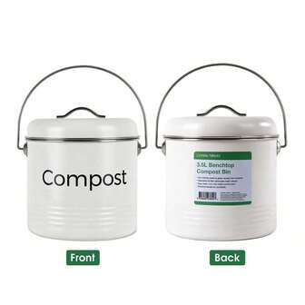 Kitchen Compost Bin,3.5L Indoor Countertop Scraps Caddy, Metal Odorless Food Waste Compost Bucket Trash Keepe...