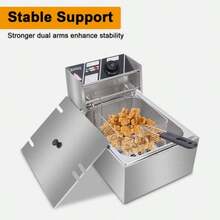Freidora eléctrica de 10 cuartos de galón de capacidad con cestas y tapas, máquina de freír de acero inoxidable de 10 litros con control de temperatura para uso doméstico y comercial, 2500W 60Hz 110V - Tipo de Enchufe A USA (110-127V) - Ver 9