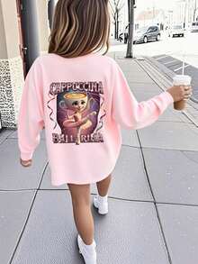 Tween Girls' "Cappuccino Ballerina" Graphic Print Long Sleeve T-Shirt, Autumn/Winter Top