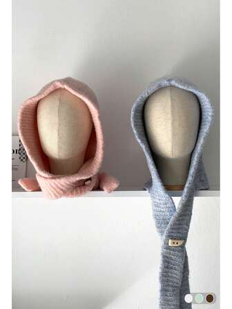 Pasamontañas de punto con bufanda, protección de oídos cálida, gorro de punto grueso con bufanda de estilo retro unisex para otoño/invierno