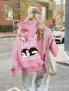 Women's Fashionable Autumn/Winter Hooded Pullover Sweatshirt, Soft & Comfortable Thermal Lining Casual Tops. Women's Leisure Thermal Lined Sweatshirt With Collegiate Style Graphic Print, Radiating Youthful Vitality. Suitable For Running, Casual Wear, Gatherings, Parties, Etc. Provides Warmth In Autumn/Winter, Suitable For Workouts And Activities. Oversized Thick Hooded Sweatshirt For Women, Fits Street Style And Outdoor Wear, Suitable For Autumn/Winter. Pink - Pink - View 7