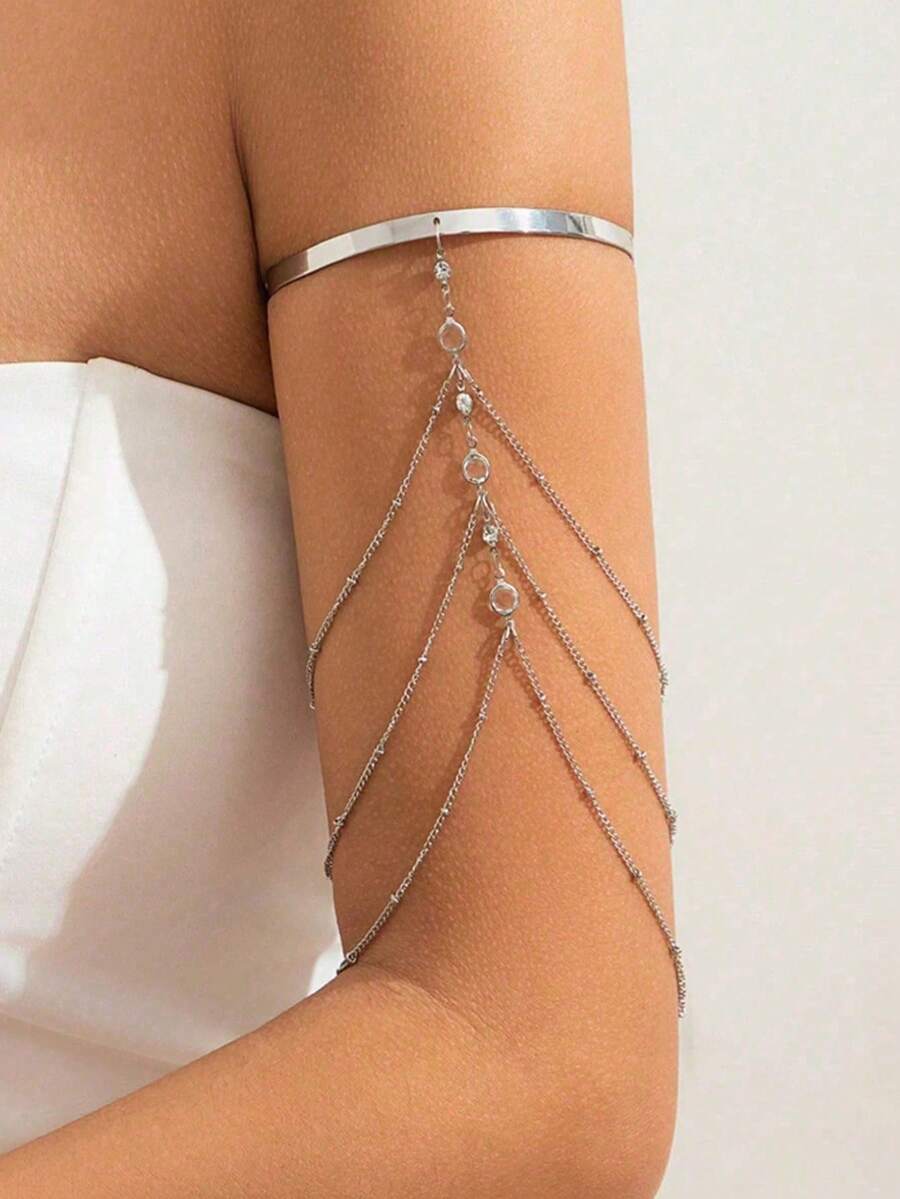 1pc Fashionable Liquid Lava Openwork Arm Chain, Multi-Layer Tassel Metal Arm Bracelet For Women Back To School