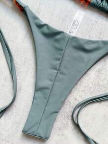 Women's Solid Color Bikini Set, 2pcs Swimwear For Beach Vacation Summer - Green - View 6