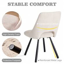 Dining Chairs Set Of 4 - Modern Boucle Upholstered Kitchen Chairs With Cut-Out Back Design, For Dining Room/Living Room/Restaurant/Home Daily Use - 杏色 - 查看 5